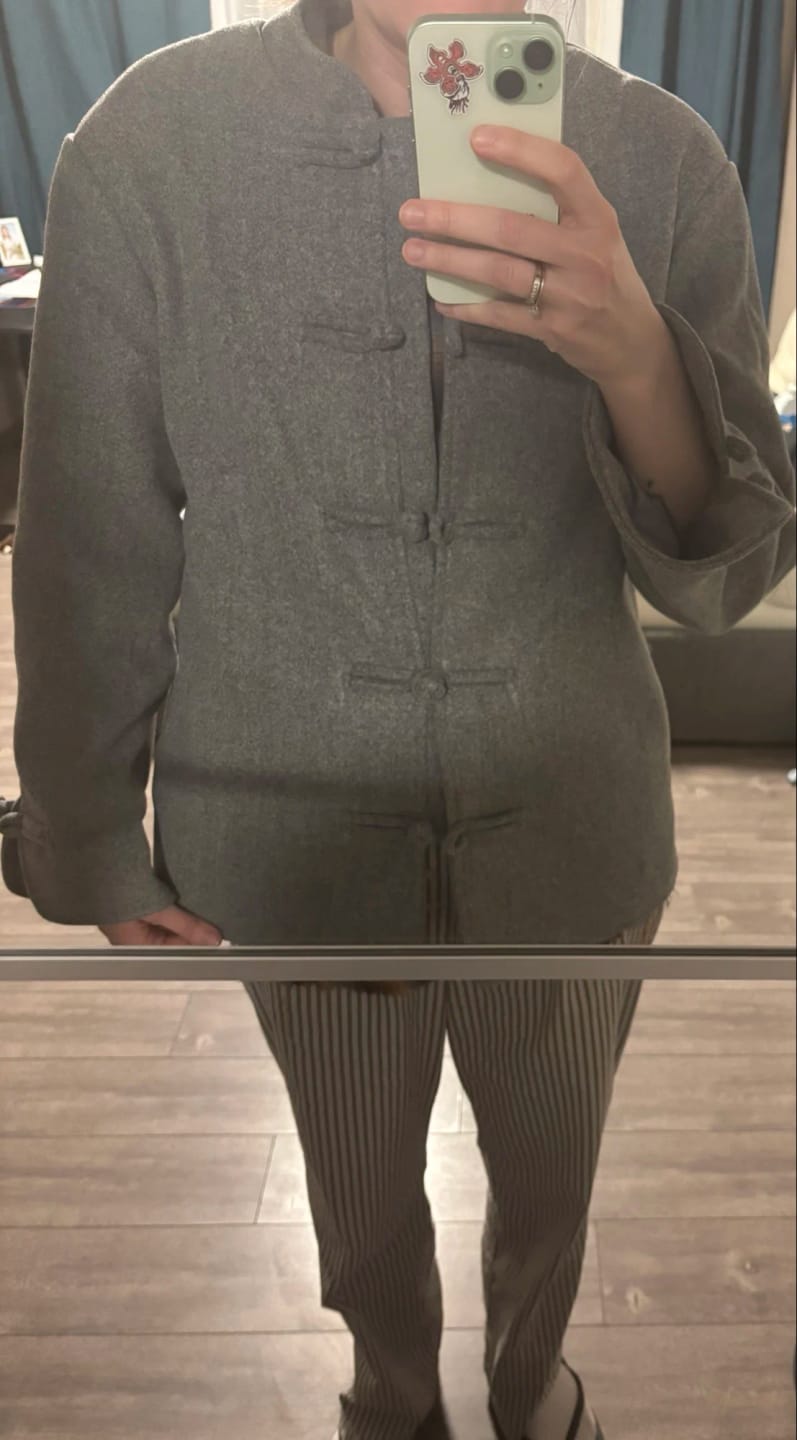Customer photo review of Gloria Double-Faced Knot Mandarin Jacket