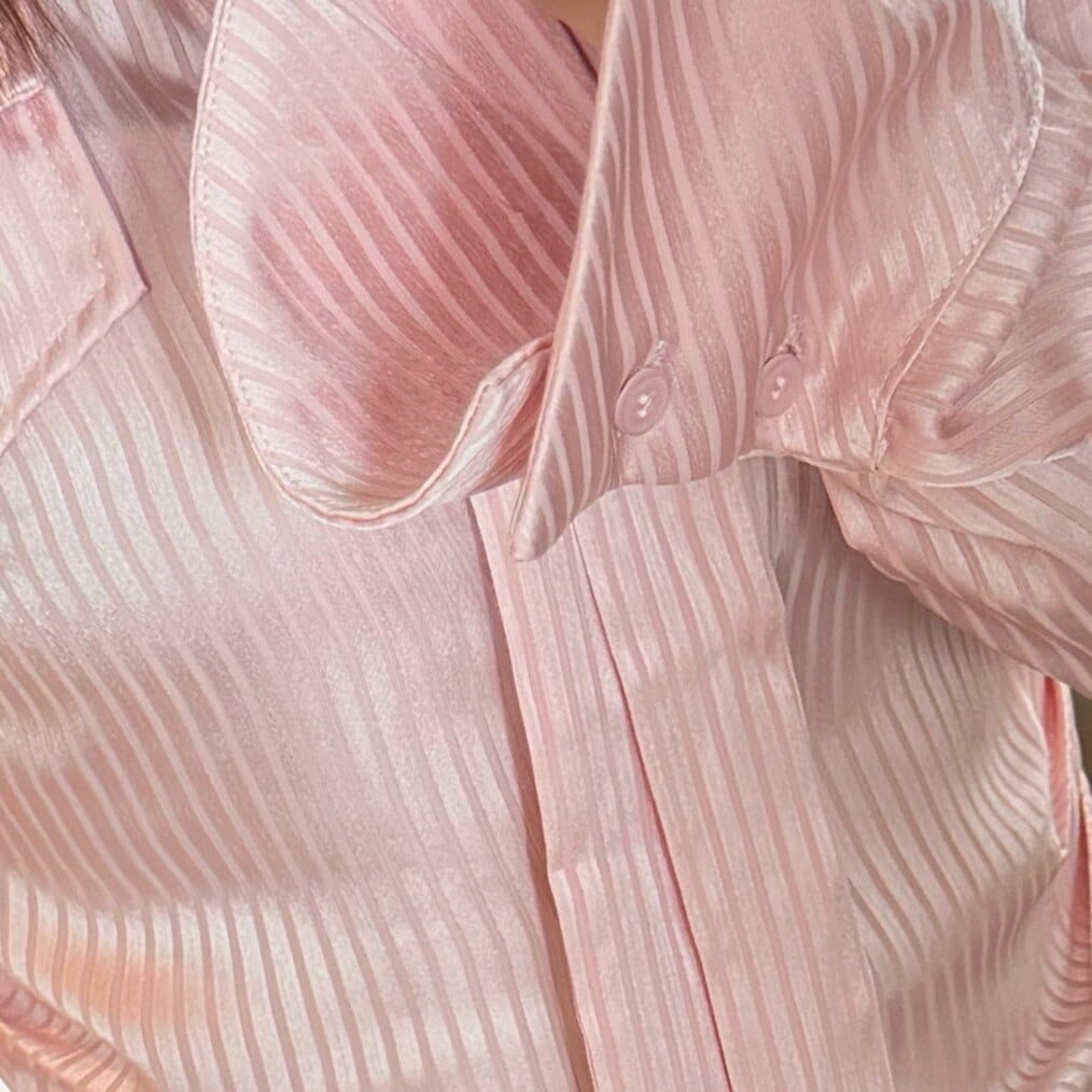 Customer photo review of VATTY™ Women's Pink Satin Striped Long-Sleeve Shirt