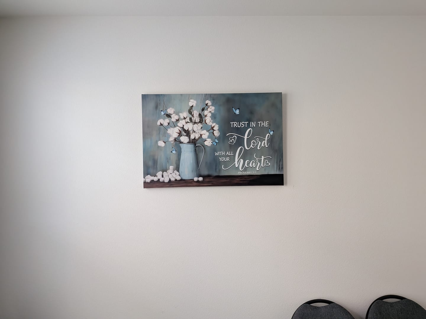 Customer photo review of Trust in the Lord With All Your Heart, Cotton Flowers in Vase, Wall Art Canvas