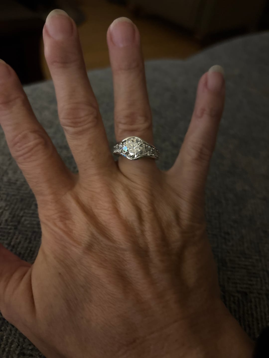 Customer photo review of Bezel Round Moissanite Channel Euro Shank Engagement Ring