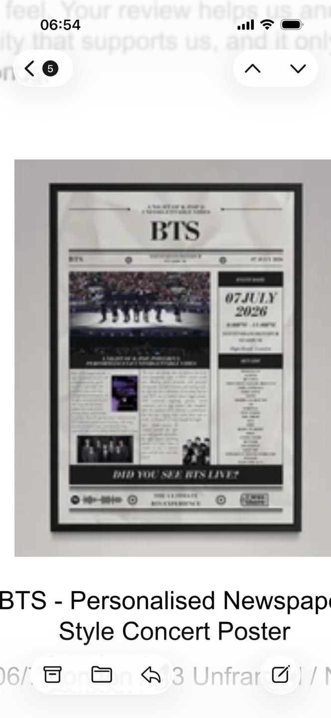 Customer photo review of BTS - Personalised Newspaper Style Concert Poster