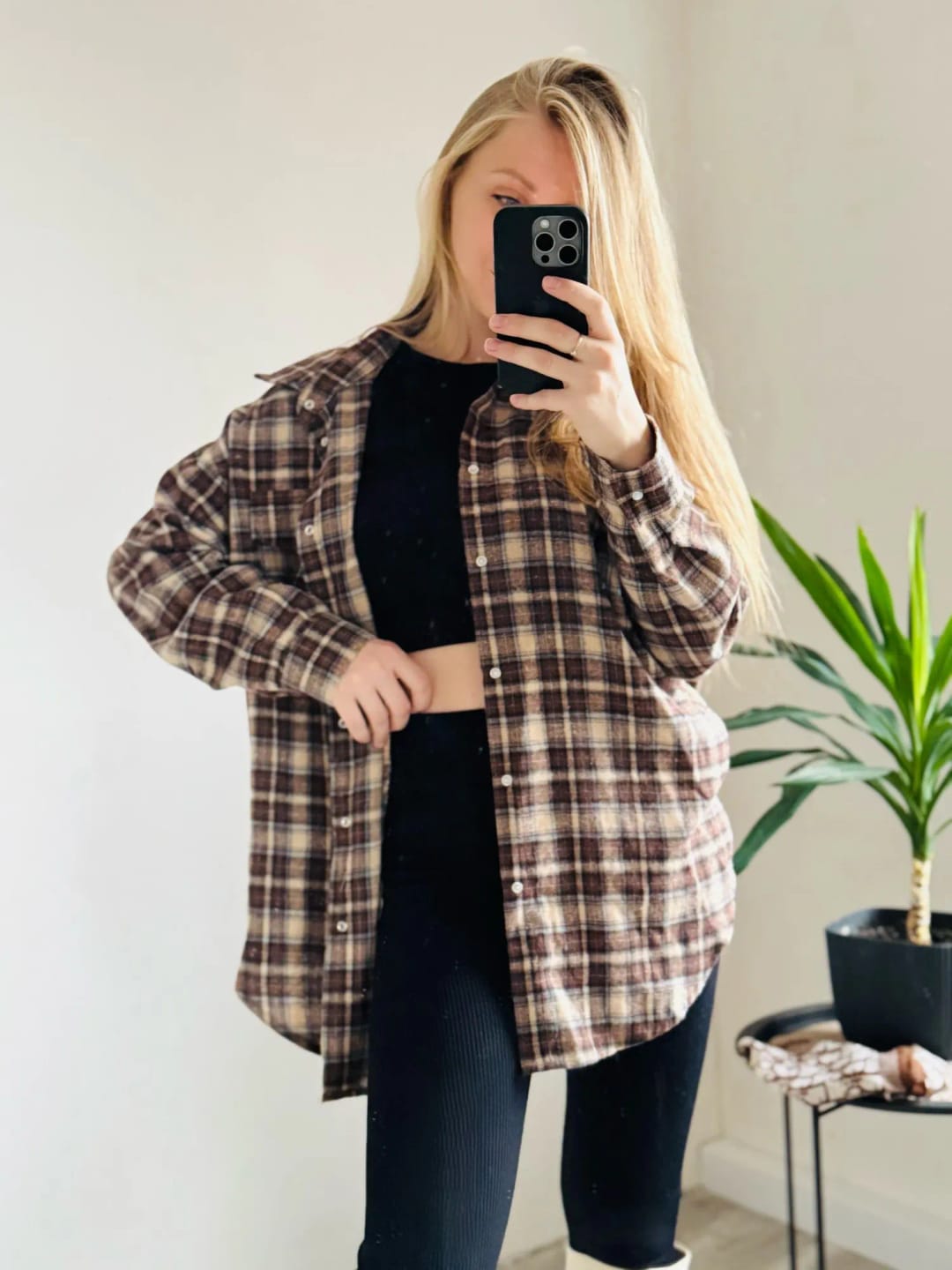 Customer photo review of Melissa Oversized Plaid Shirt