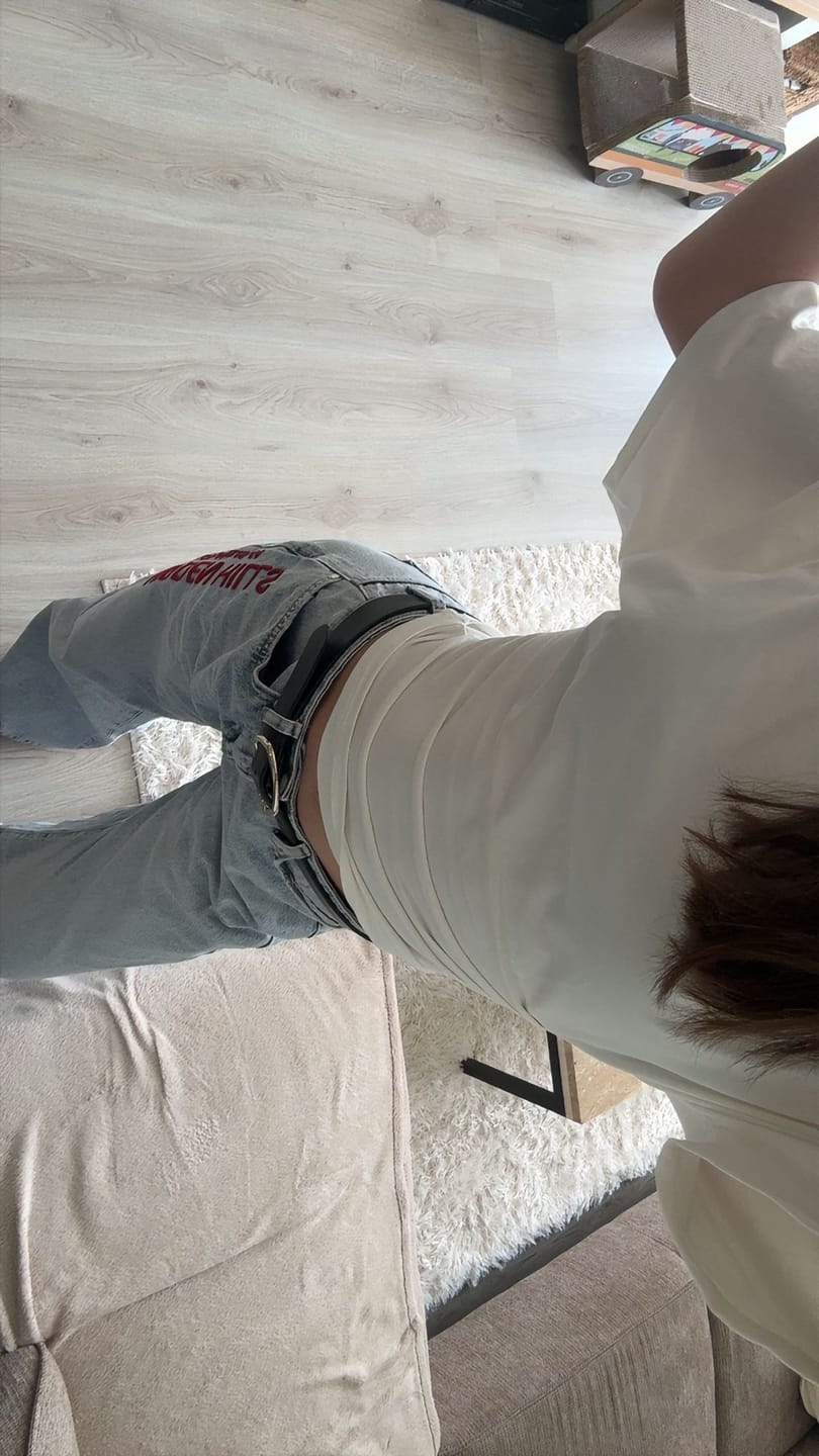 Customer photo review of RED EMBROIDERED LOGO JEANS
