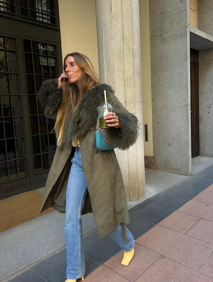 Customer photo review of Teresa Patchwork Faux Fur Collar Coat