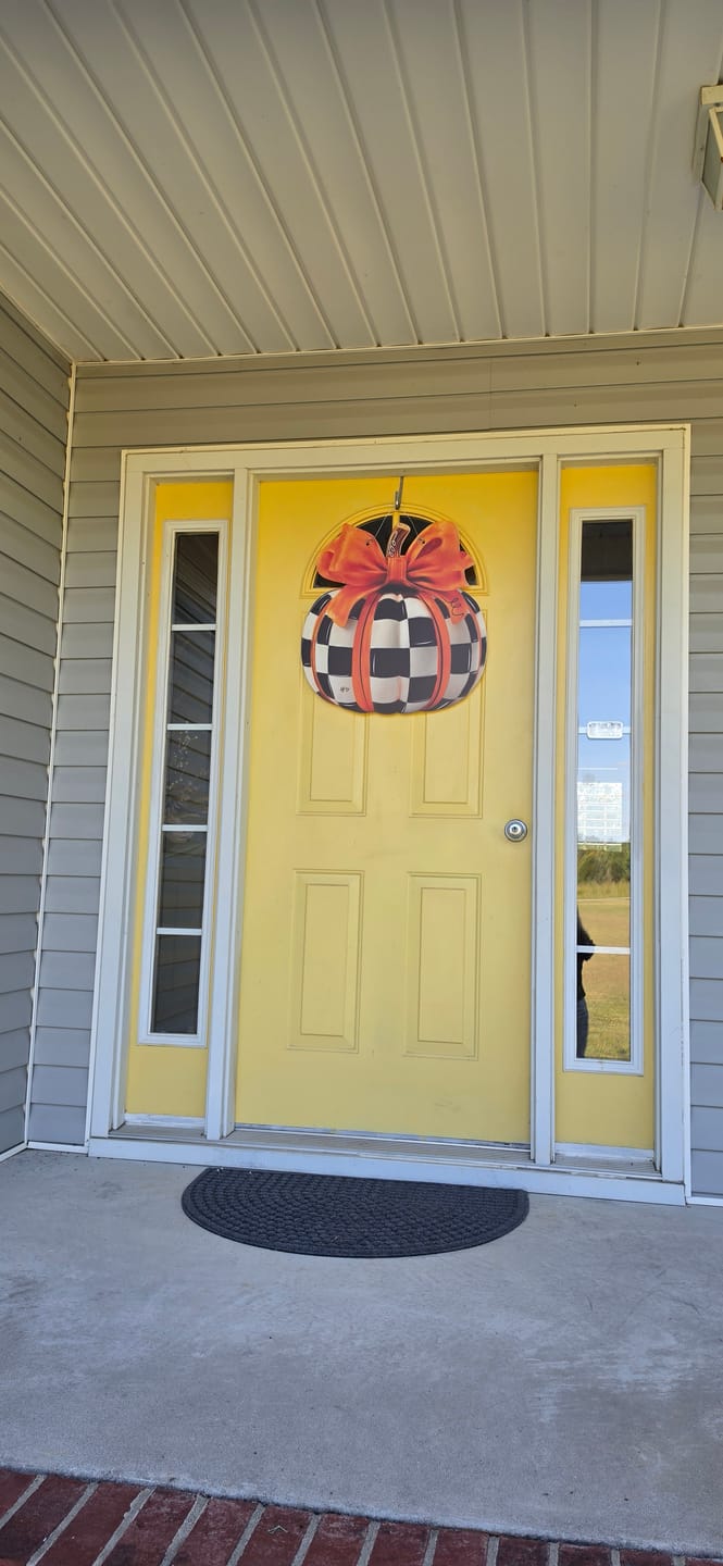 Customer photo review of Elegant Checkered Pumpkin Door Hanger