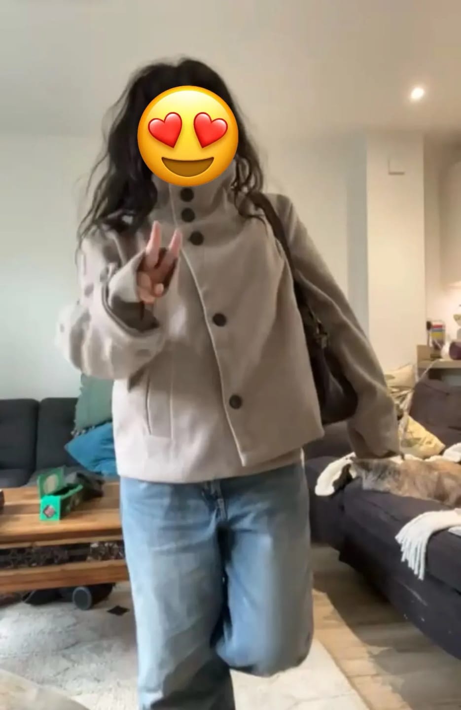 Customer photo review of Rose Buckle Stand Collar Coat