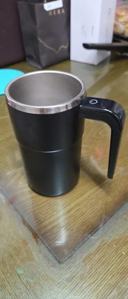 Customer photo review of Self-Stirring Coffee Mug — Rechargeable Magnetic Mixing Cup, 380 ml