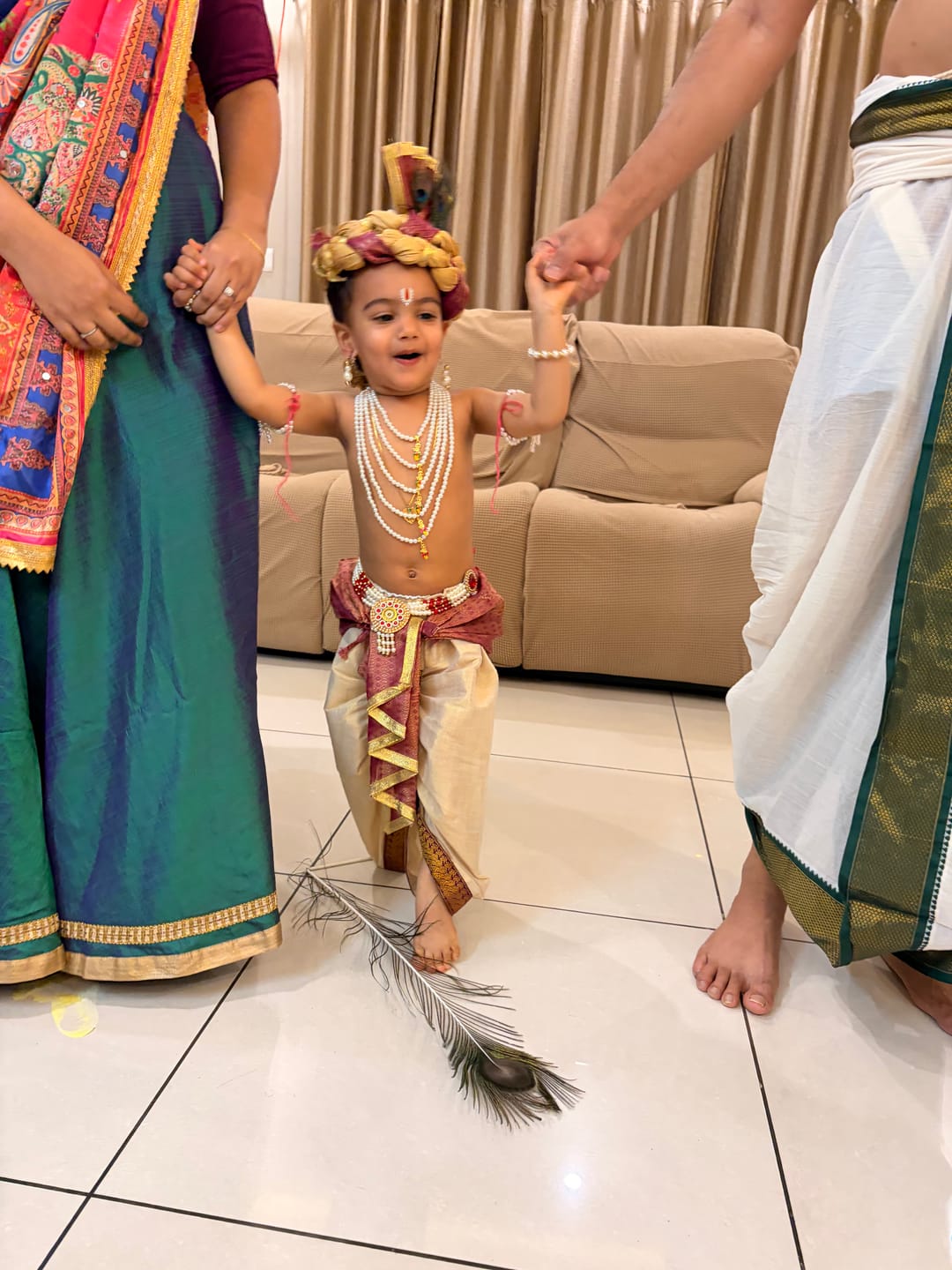 Customer photo review of Gold with wine border dhoti