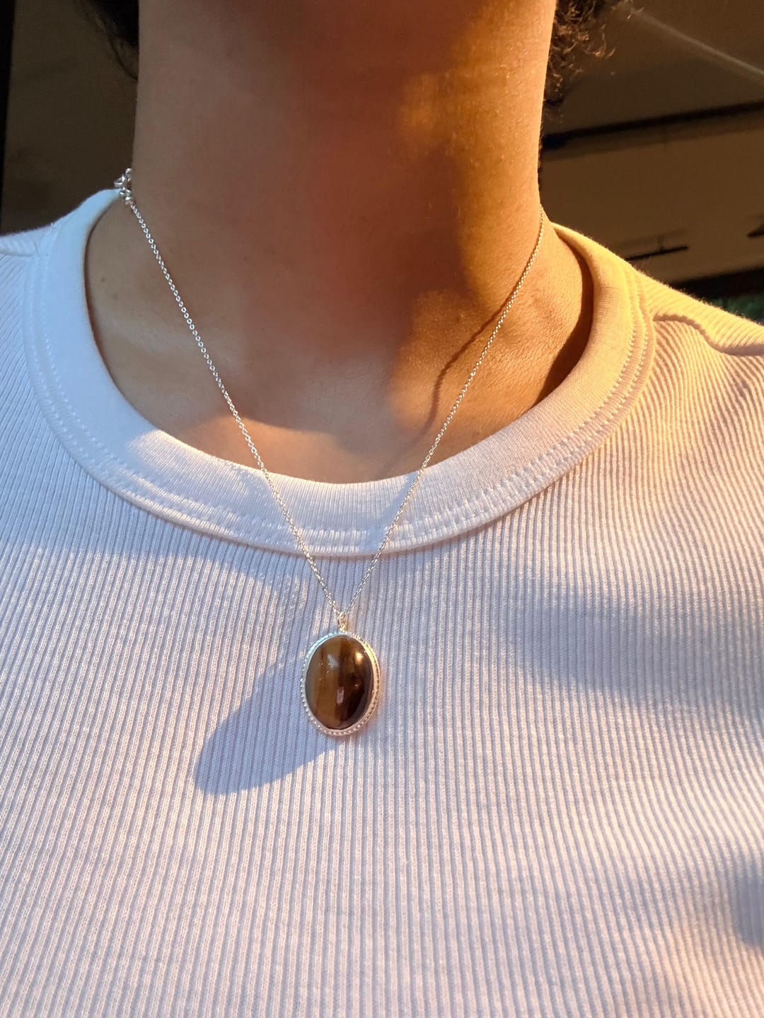 Customer photo review of vana- Tigers Eye Oval Pendant