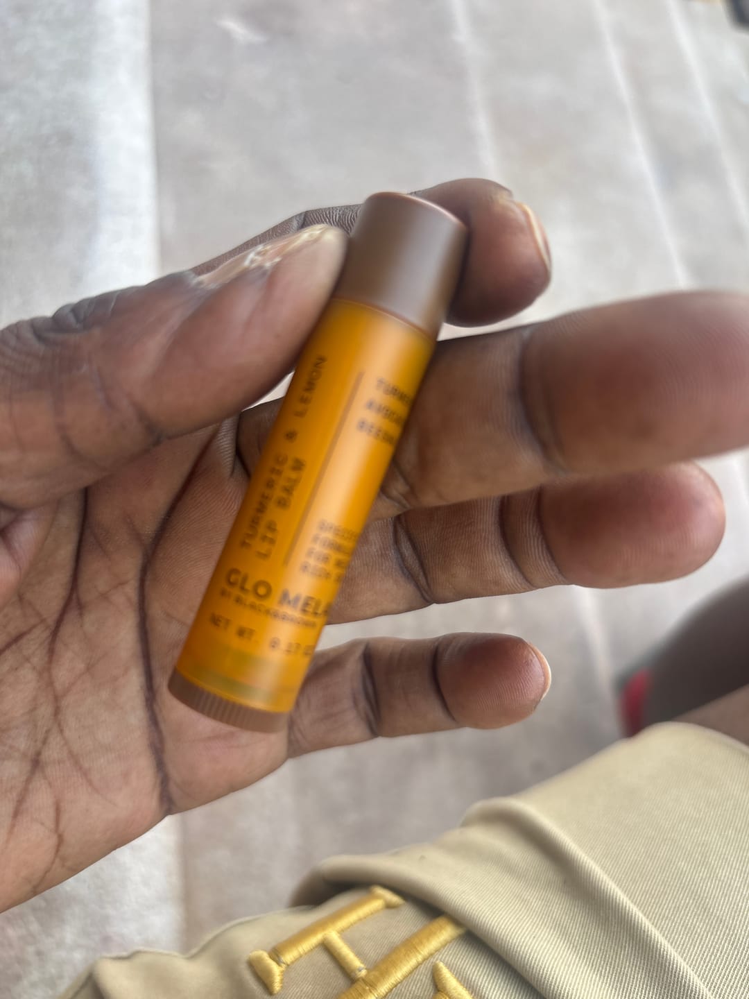Customer photo review of Turmeric and Lemon Lip Balm (for Dark Lips)