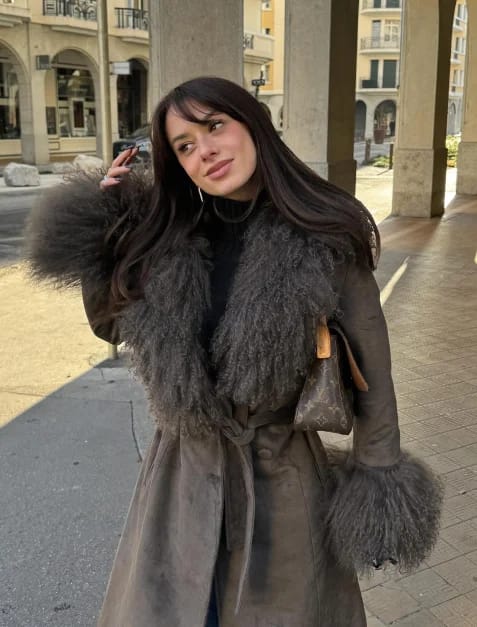 Customer photo review of Teresa Patchwork Faux Fur Collar Coat