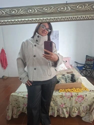 Customer photo review of Rose Buckle Stand Collar Coat
