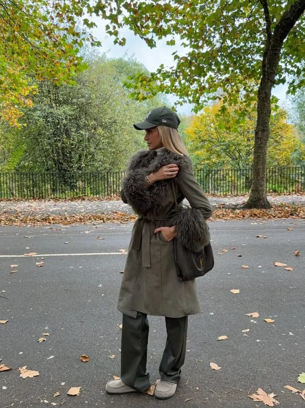 Customer photo review of Teresa Patchwork Faux Fur Collar Coat
