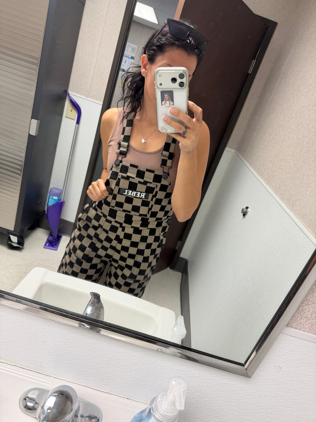 Customer photo review of Women's Overall in Checkered Black + Taupe