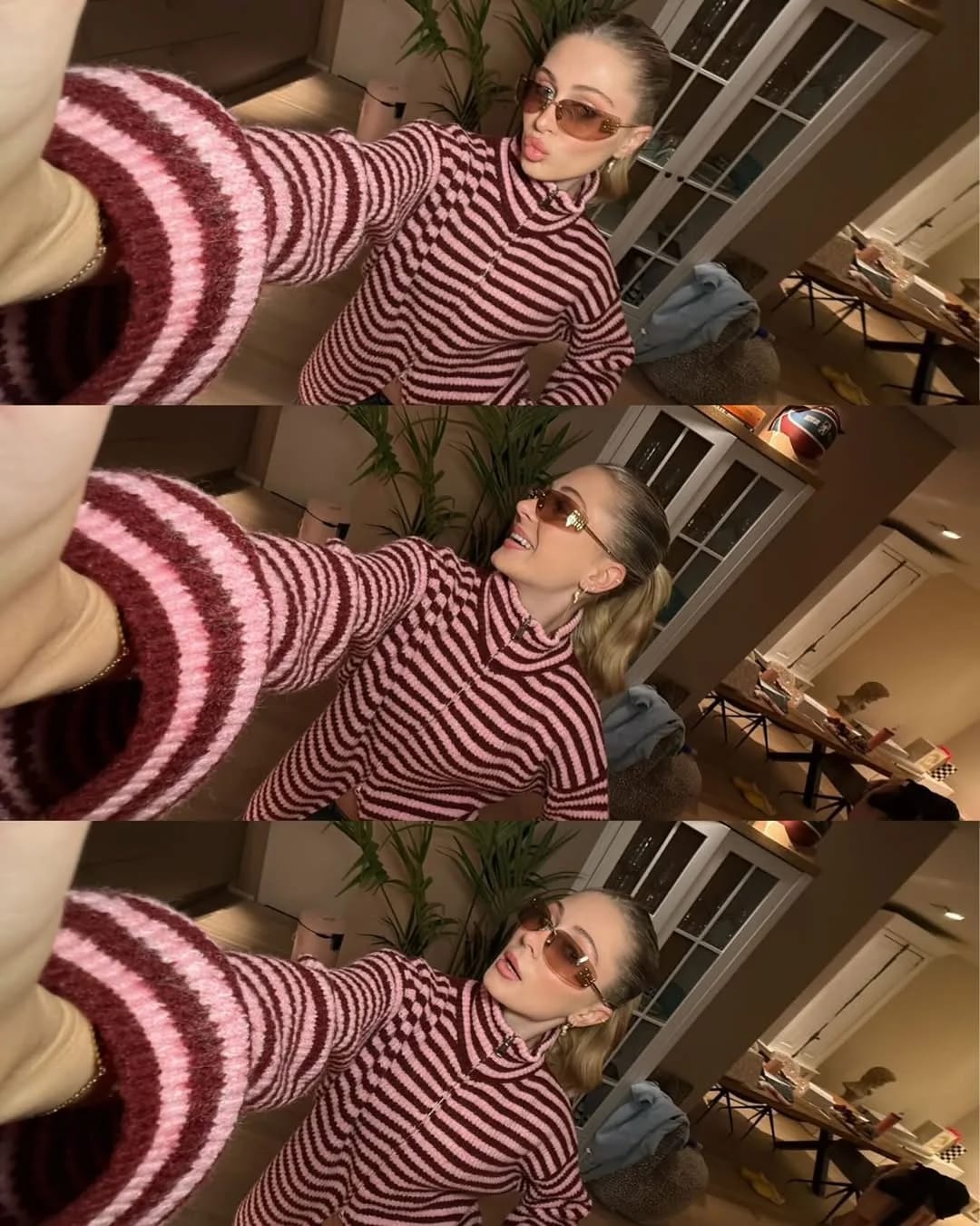 Customer photo review of Hanna Striped High-Neck Knit Sweater