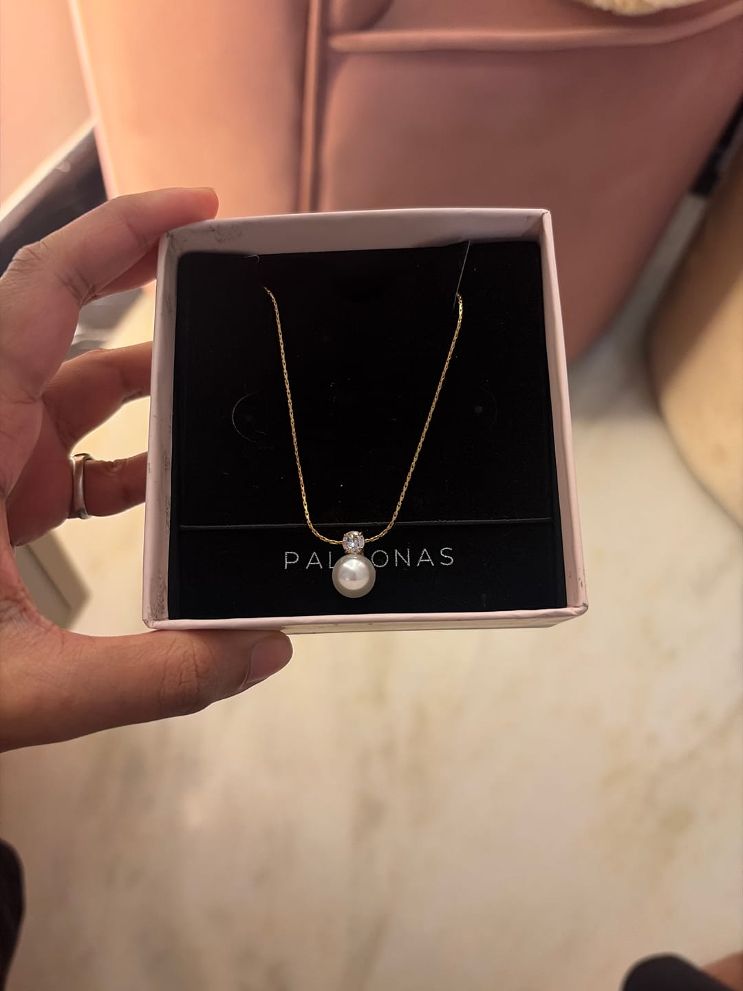 Customer photo review of Petite CZ Pearl Pendant Necklace