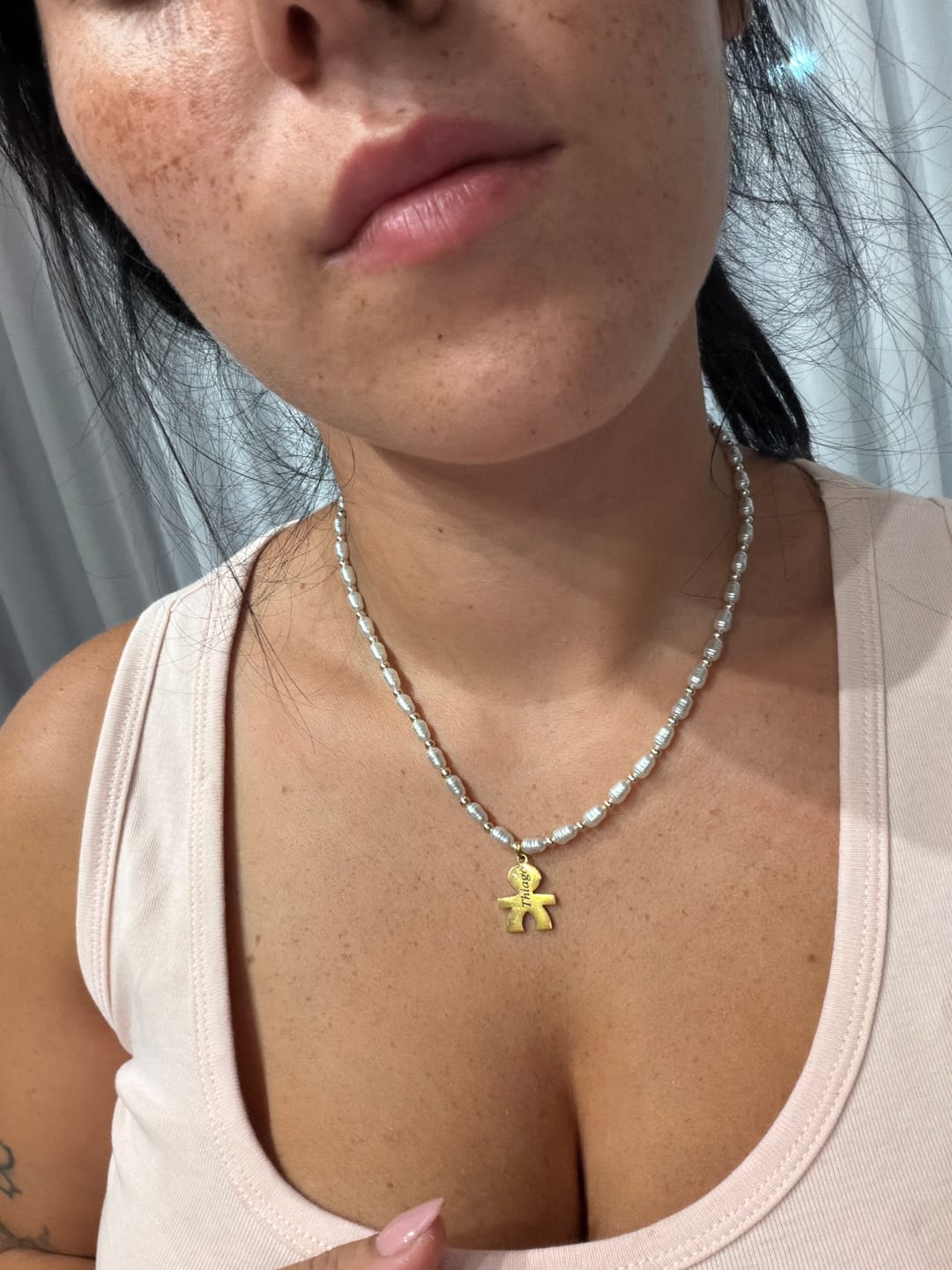 Customer photo review of Girocollo perline con bambini e incisione