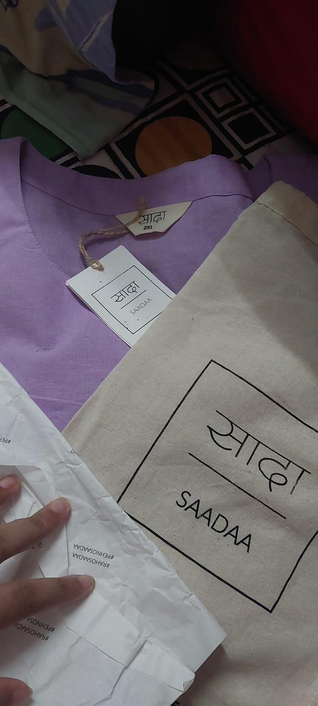 Customer photo review of Women Lilac Airy Linen Split Neck Short Kurta