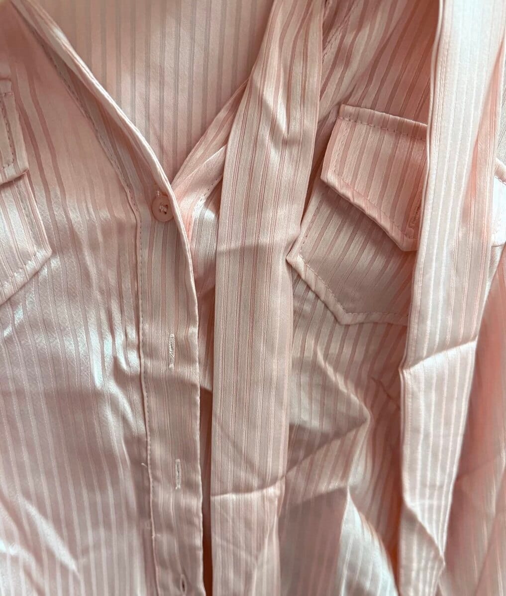 Customer photo review of VATTY™ Women's Pink Satin Striped Long-Sleeve Shirt