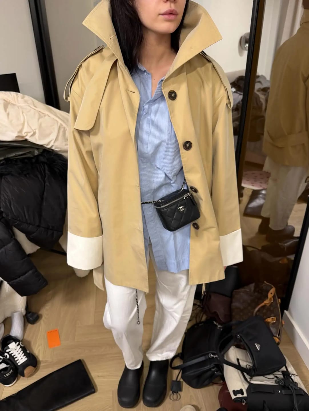 Customer photo review of Alicia Contrast Cuffs Belted Trench Coat