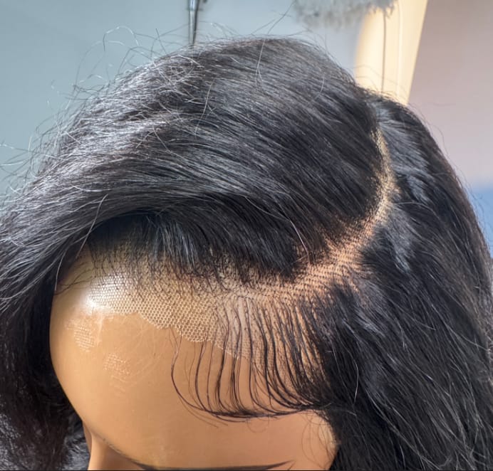 Customer photo review of Wavymy C-Part Wavy Wig Wear & Go 9x6 Glueless Lace Wig Virgin Braid Hair Kinky Straight Texture Loose Wave Wig 300% Density