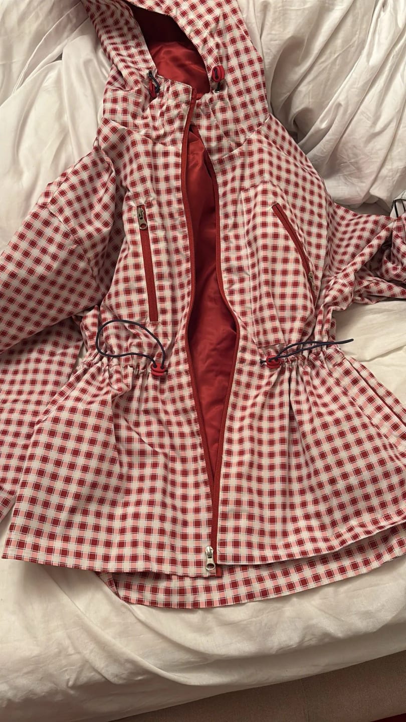 Customer photo review of Lola Plaid Hooded Trench Jacket