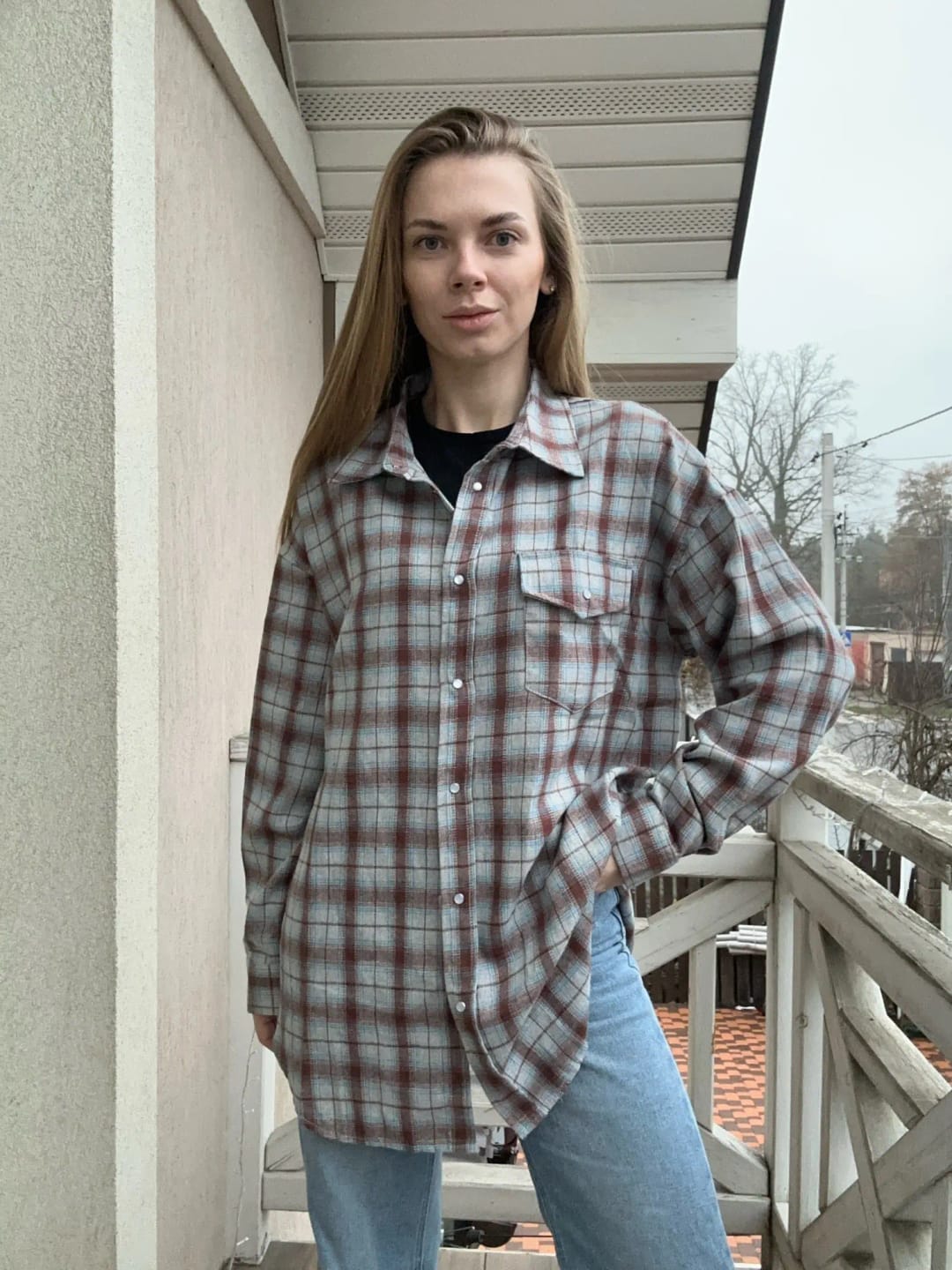 Customer photo review of Melissa Oversized Plaid Shirt