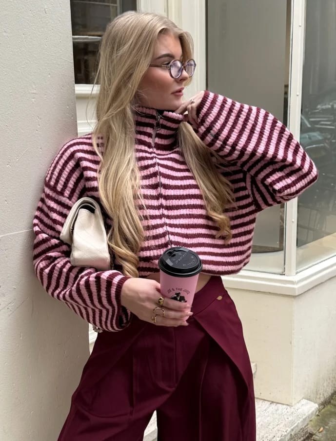 Customer photo review of Hanna Striped High-Neck Knit Sweater