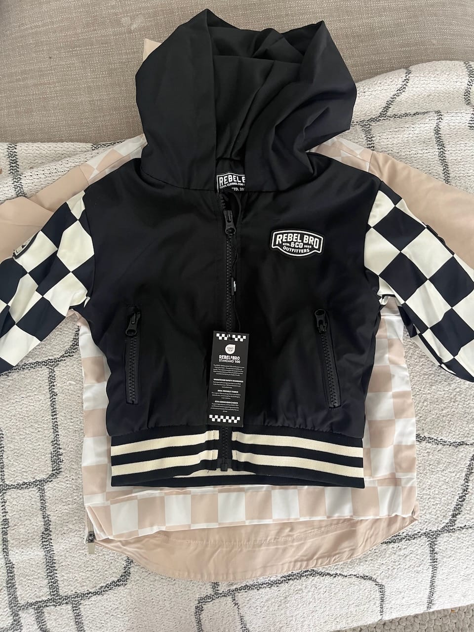 Customer photo review of Hydro Letterman Jacket in Black + Cream Checkered