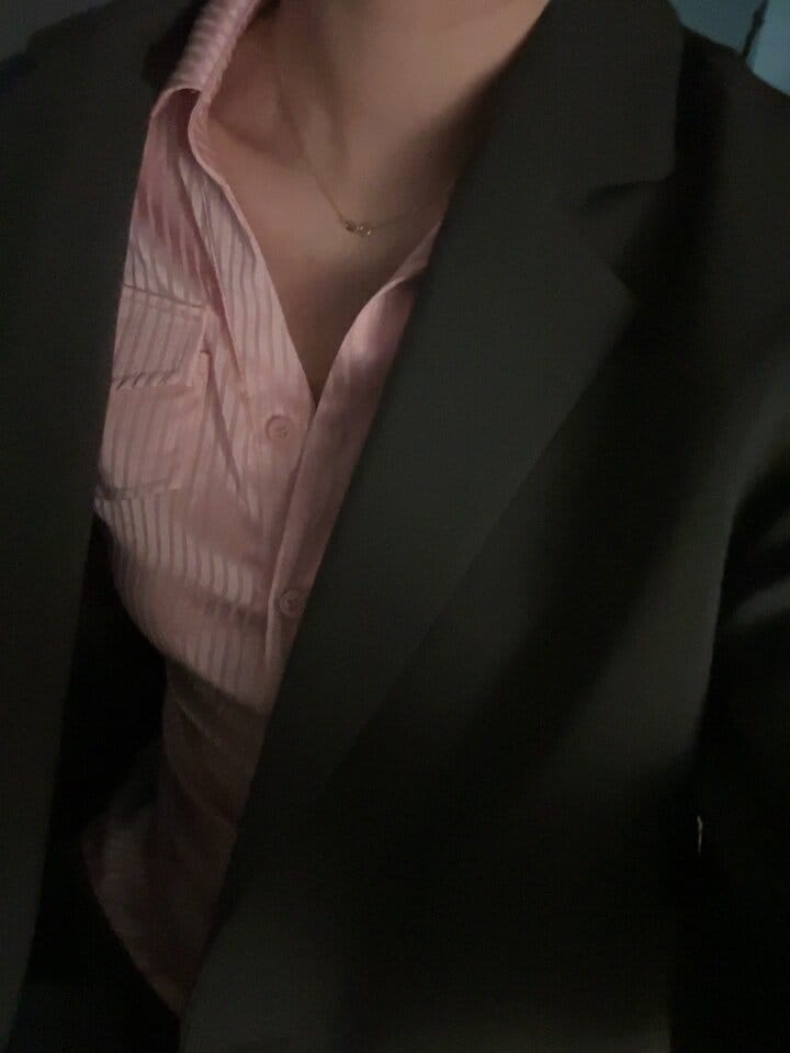Customer photo review of VATTY™ Women's Pink Satin Striped Long-Sleeve Shirt