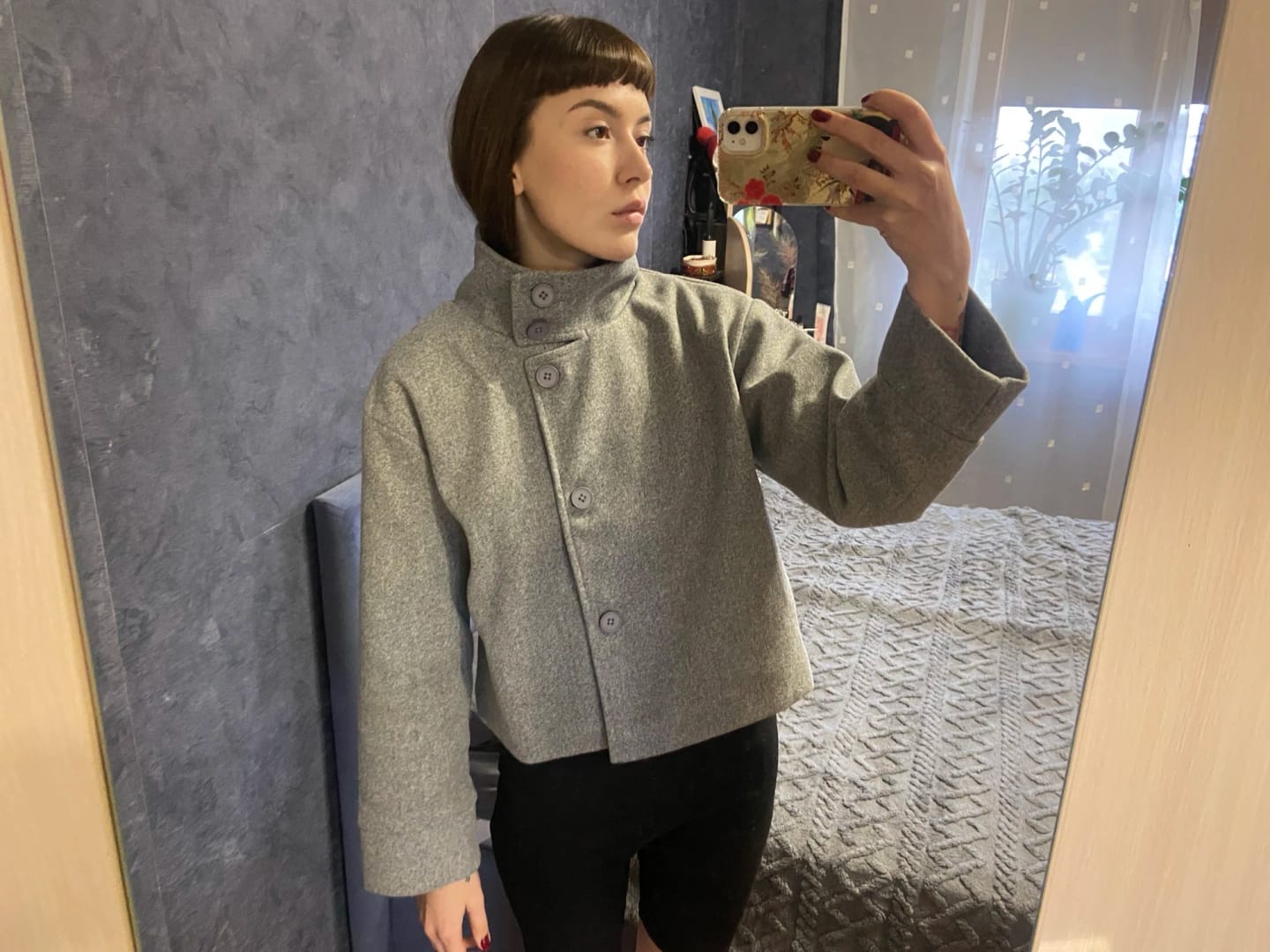 Customer photo review of Rose Buckle Stand Collar Coat