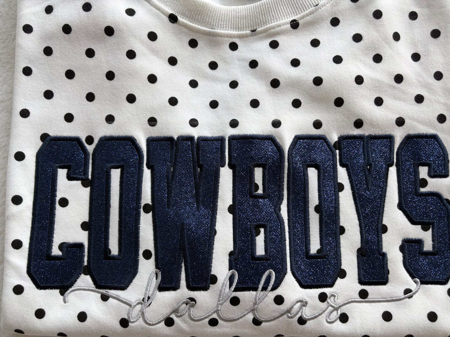 Customer photo review of Custom Embroidered Glitter Vinyl Team Polka Dot Sweatshirt - Game Day Best Gear | Gifts for Sports Mom | Game Day Wear