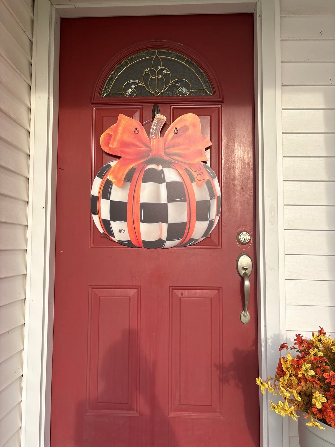 Customer photo review of Elegant Checkered Pumpkin Door Hanger