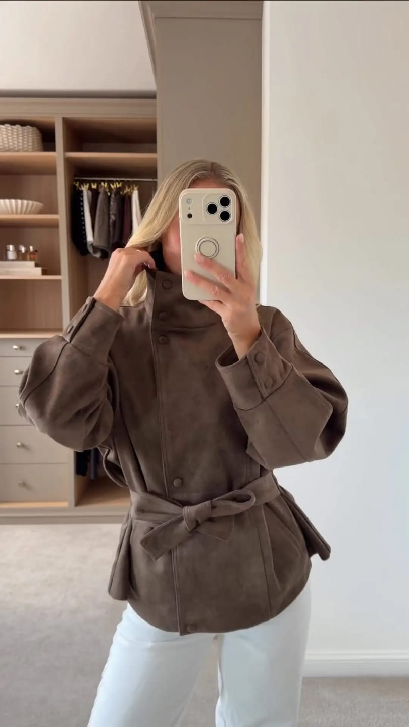 Customer photo review of Anna Lace-Up Suede Jacket