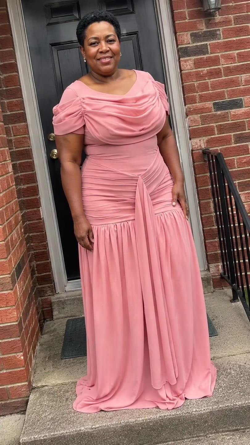 Customer photo review of Rose Reverie Draped Drop-Waist Maxi Dress