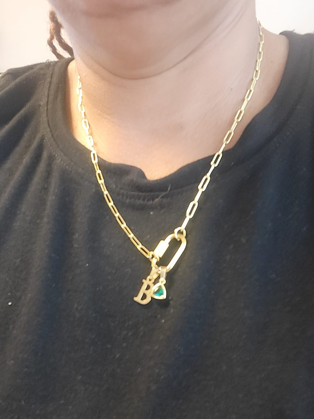 Customer photo review of Initial Birthstone w/ Paper Clip Chain