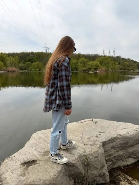 Customer photo review of Melissa Oversized Plaid Shirt