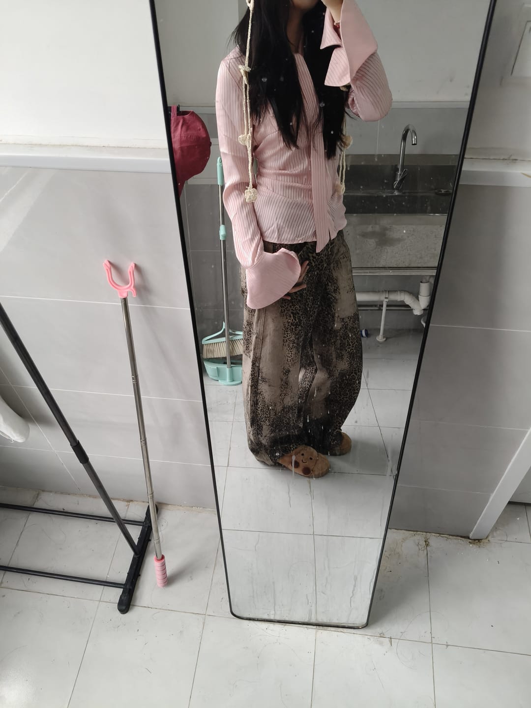 Customer photo review of VATTY™ Women's Pink Satin Striped Long-Sleeve Shirt
