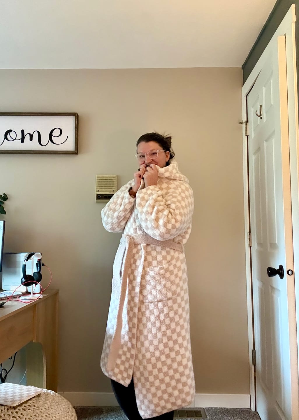 Customer photo review of Adult Check Print Hooded Robe