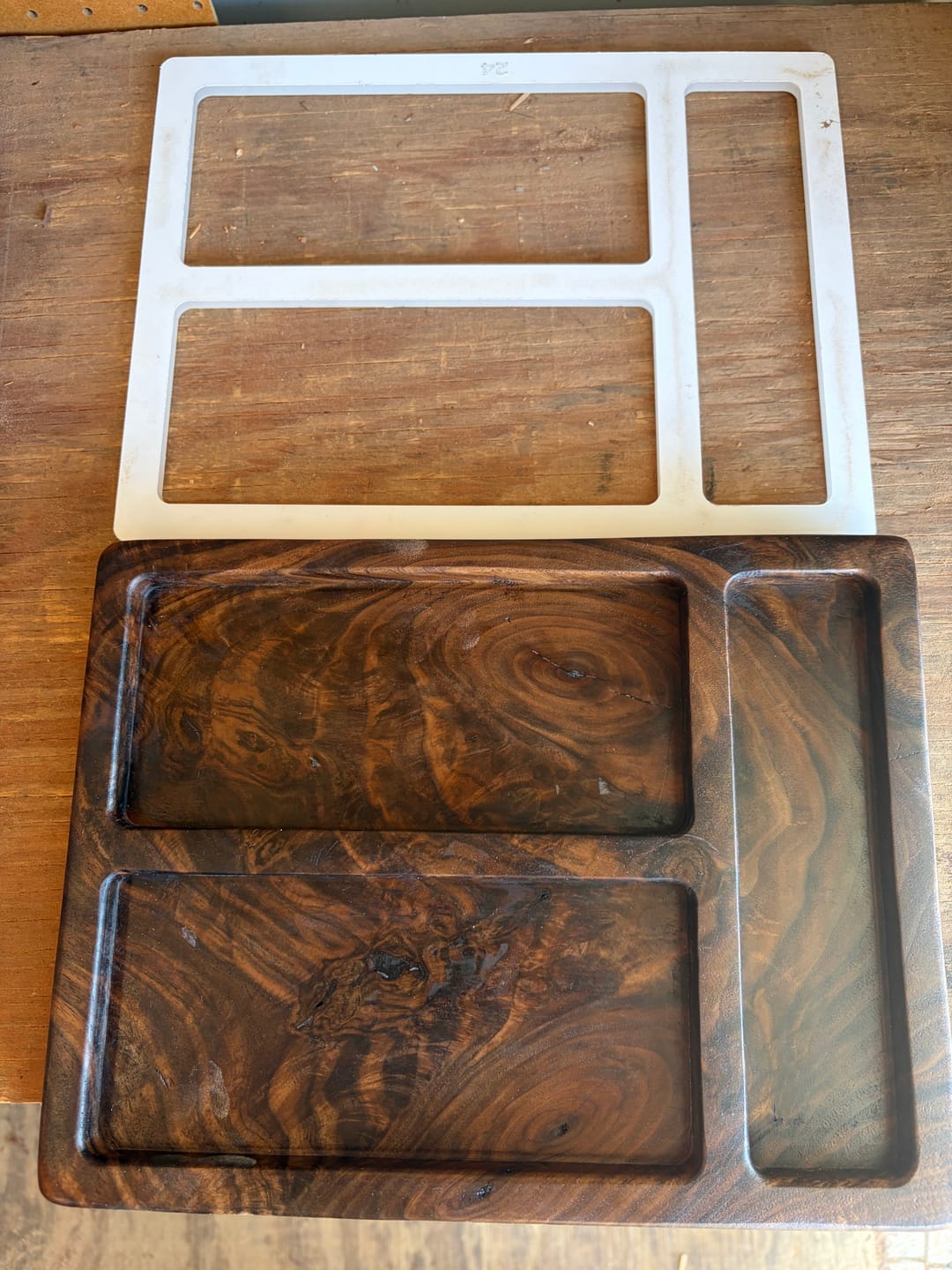 Customer photo review of 11.75x9.0" Three Pocket EDC Tray 24 Acrylic Router Template