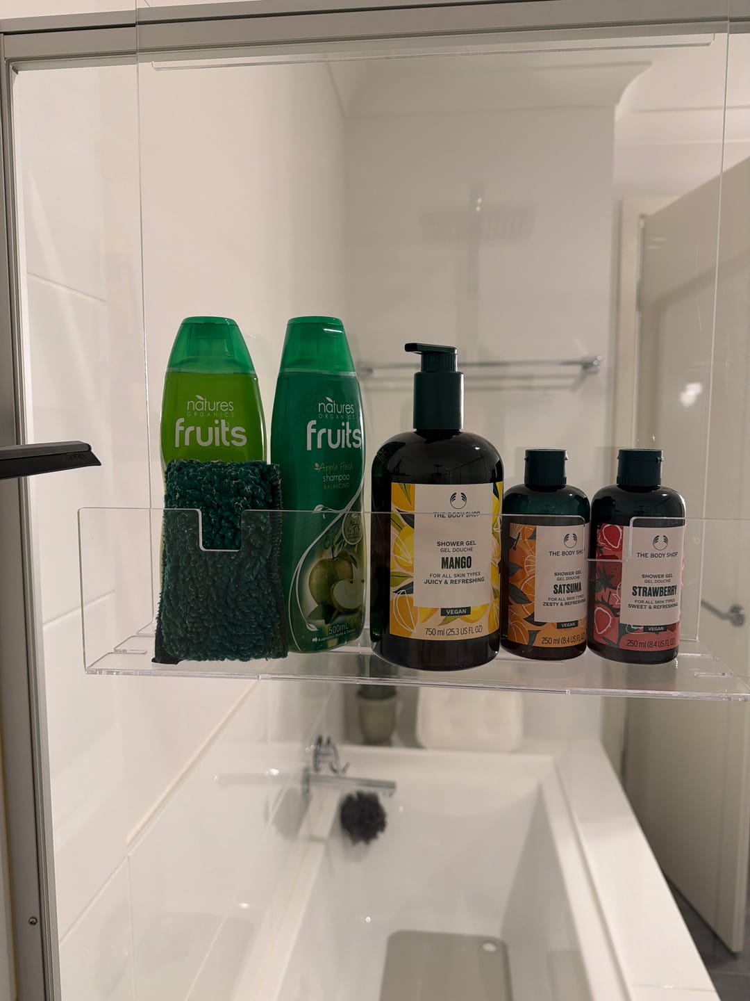 Customer photo review of Clear Acrylic Shower Shelf