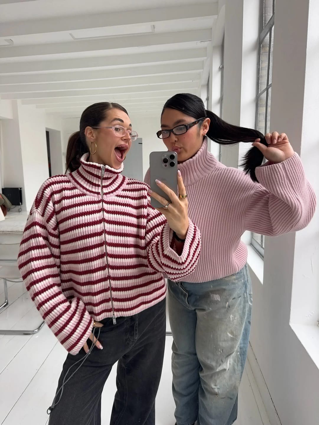 Customer photo review of Hanna Striped High-Neck Knit Sweater