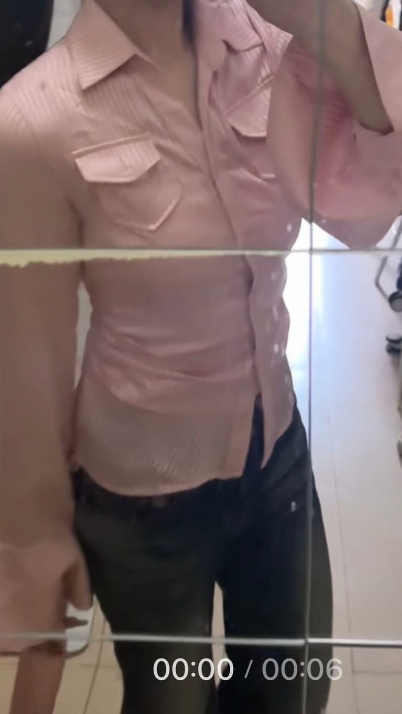 Customer photo review of VATTY™ Women's Pink Satin Striped Long-Sleeve Shirt
