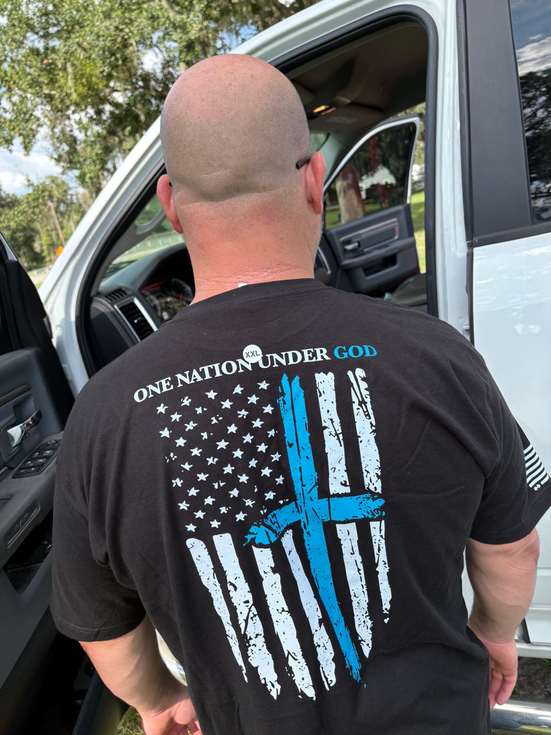 Customer photo review of One Nation Under God Cross T-Shirt