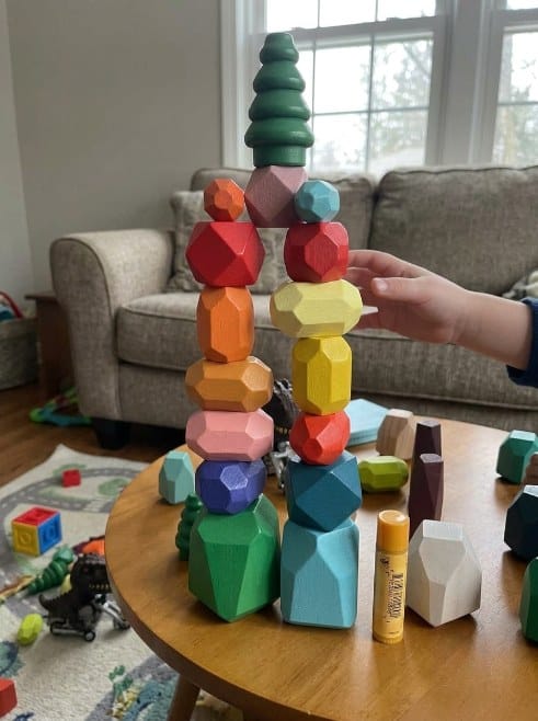 Customer photo review of Montessori Holzsteine Stapelset Kleinkind | Bunte Balanciersteine Feinmotorik Kreativspiel