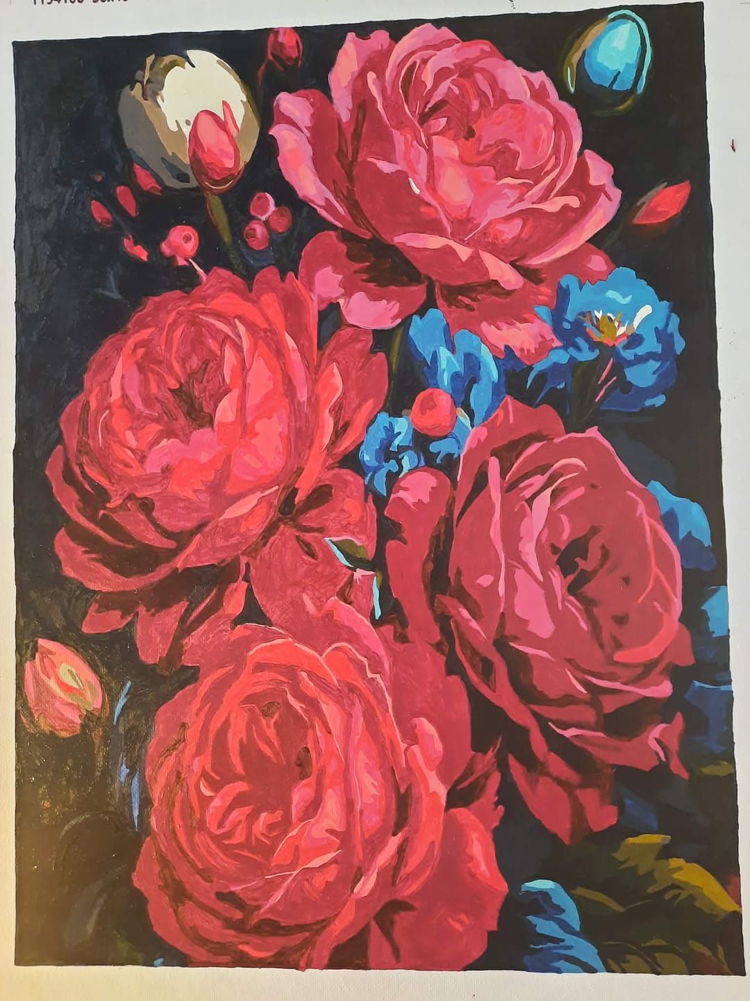 Customer photo review of Midnight Peonies as Crimson Roses (Paint by Numbers)