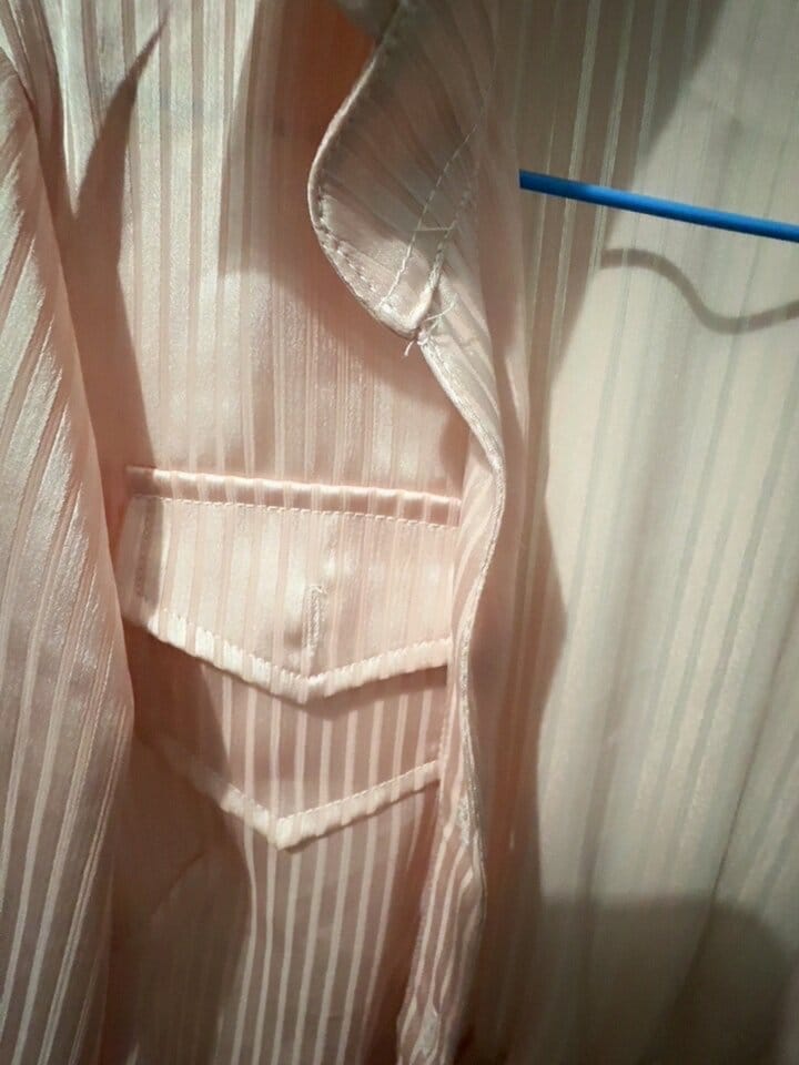 Customer photo review of VATTY™ Women's Pink Satin Striped Long-Sleeve Shirt
