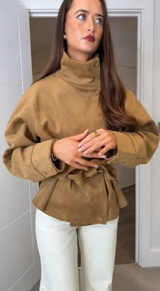 Customer photo review of Anna Lace-Up Suede Jacket