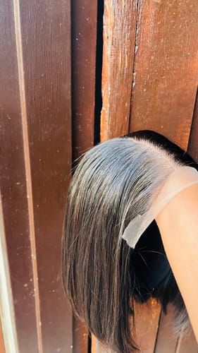 Customer photo review of Vietnamese Super Double Drawn Bone Straight 5x5 Glueless Closure 8" Natural Black Wig