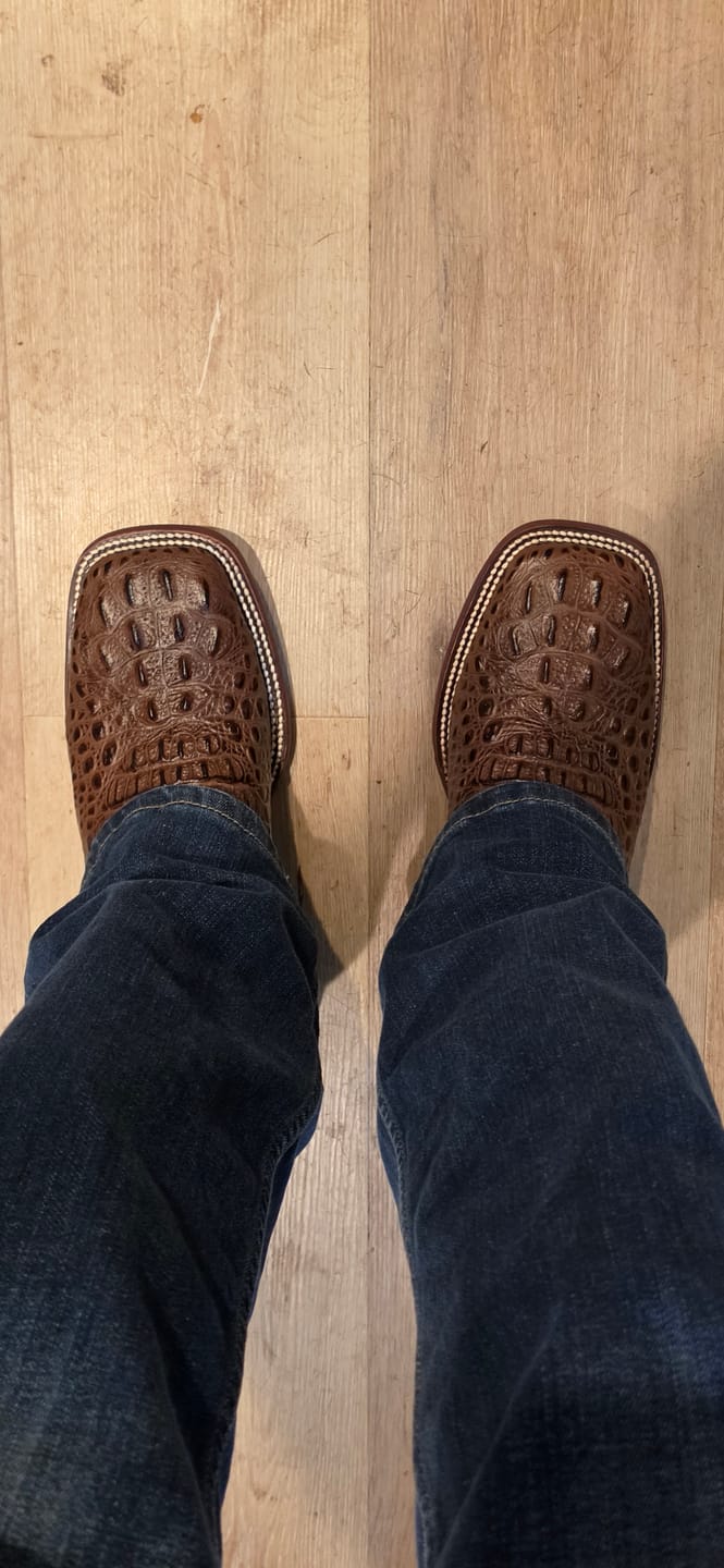 Customer photo review of Brown Caiman Neck Leather Boots - Square Toe